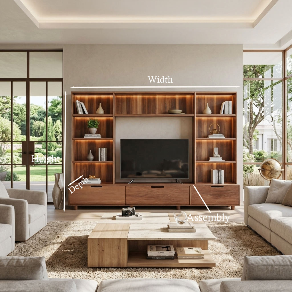 Large Entertainment Center With LED Lighting For Living Room