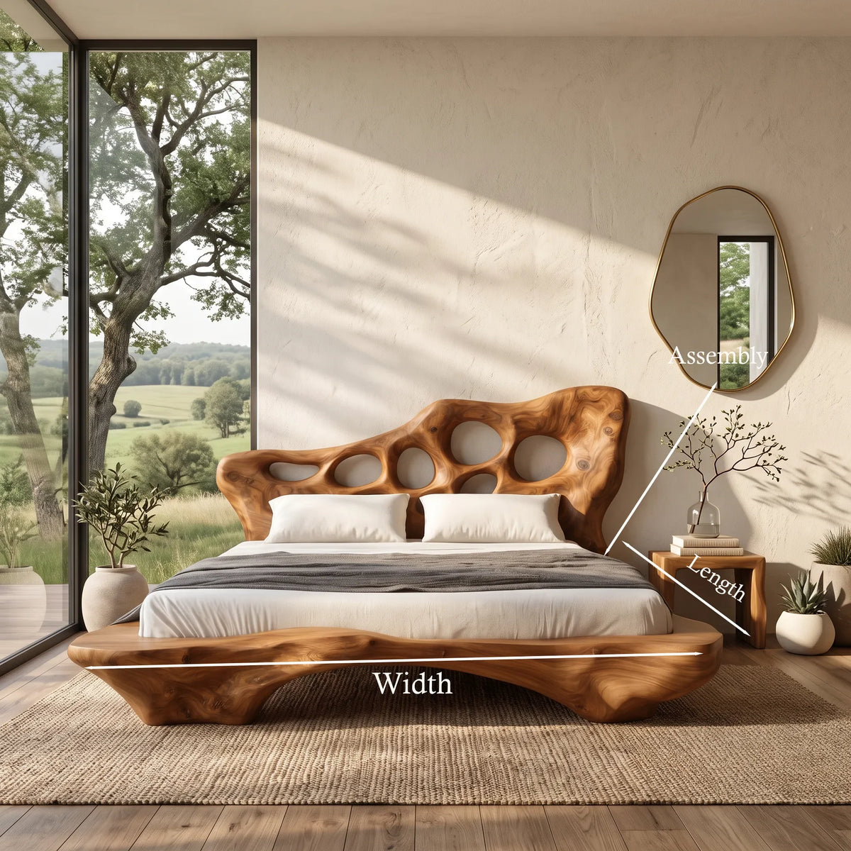 Modern Bed Frame Cutout Headboard Sculptural For Luxury Bedroom