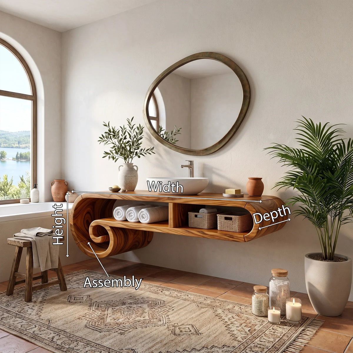 Serene Floating Bathroom Vanity Floating Bathroom Vanity With Sink Modern Bathroom Vanity Curved Open Storage For Spa Ba