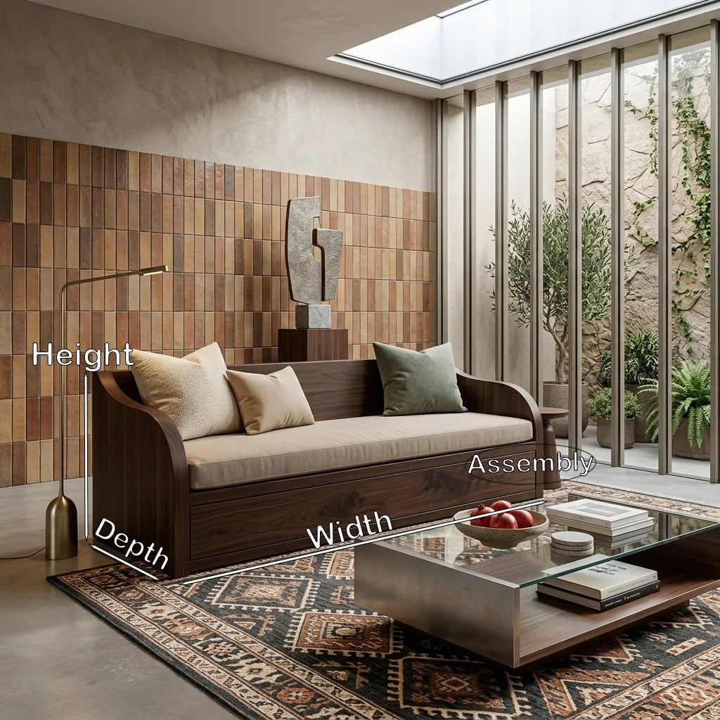 Contemporary Wooden Sofa With Long Drawer For Living Room