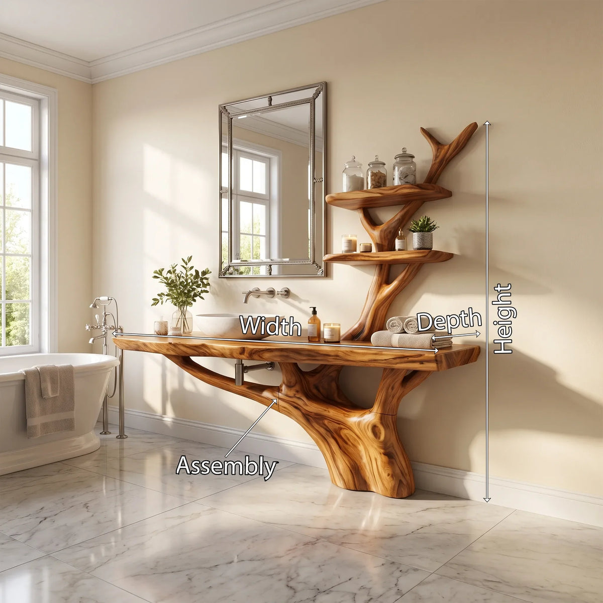 Organic Bathroom Vanity With Sink Wooden Bathroom Vanity Modern Bathroom Vanity Integrated Side Shelves For Primary Bath