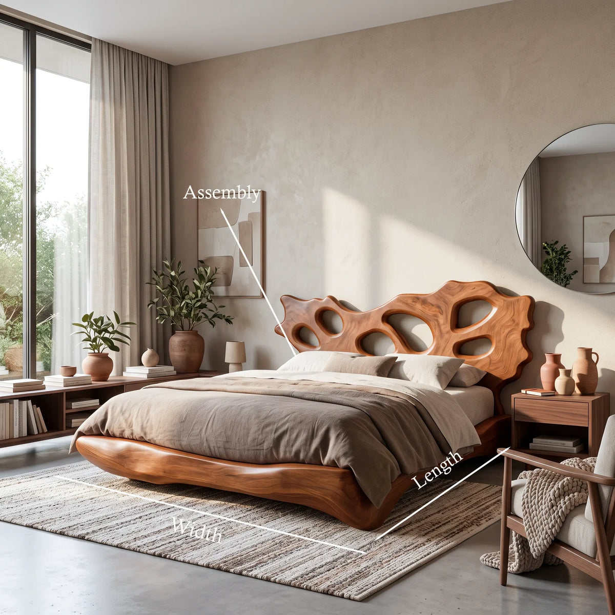 Luxury Bed Frame Sculptural Cutout Headboard For Bedroom
