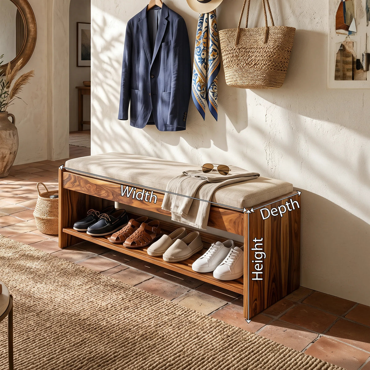 Modern Shoe Bench Rack For Apartment Hallway Display Corner