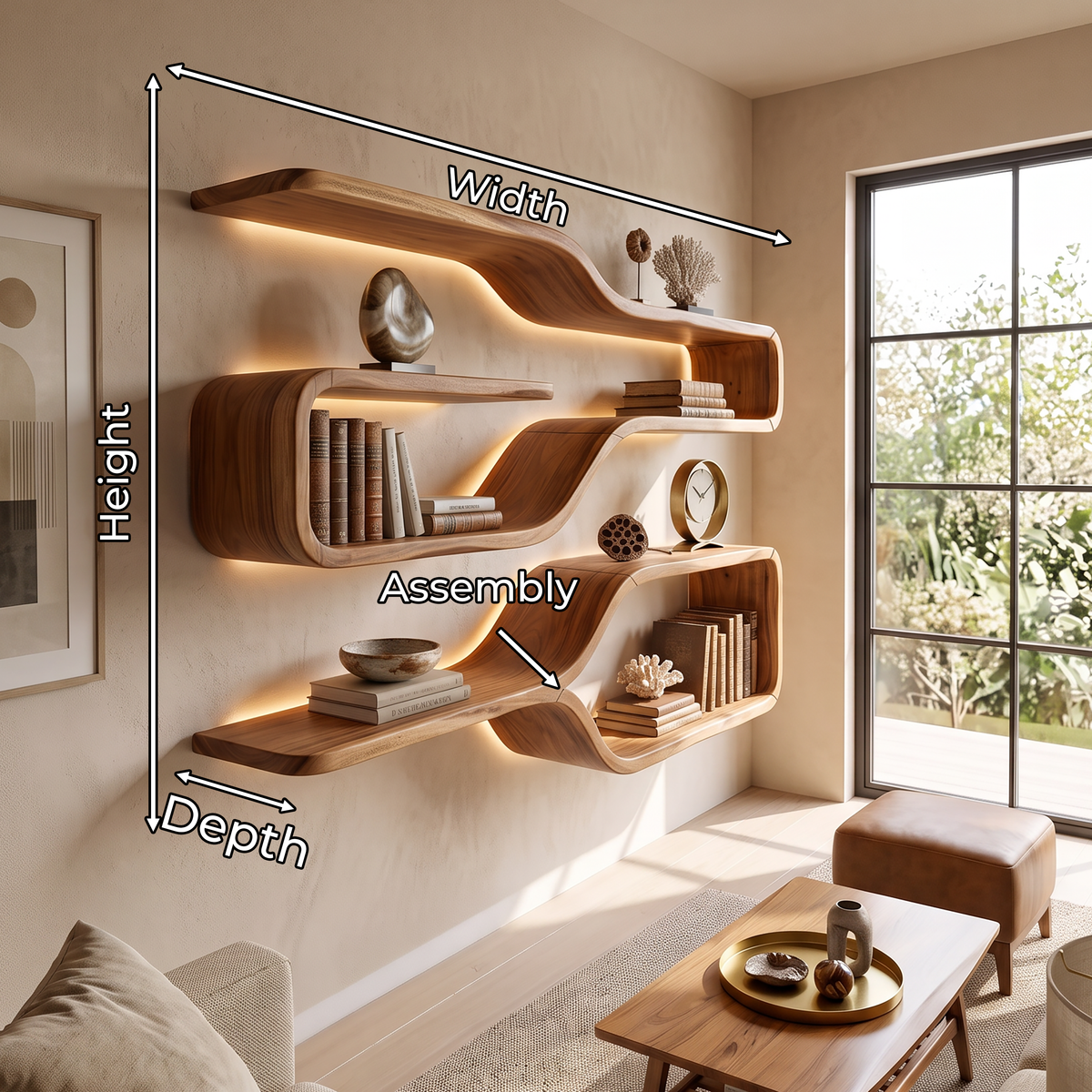 Mid Century Live Edge Wood Shelves For Dining Room