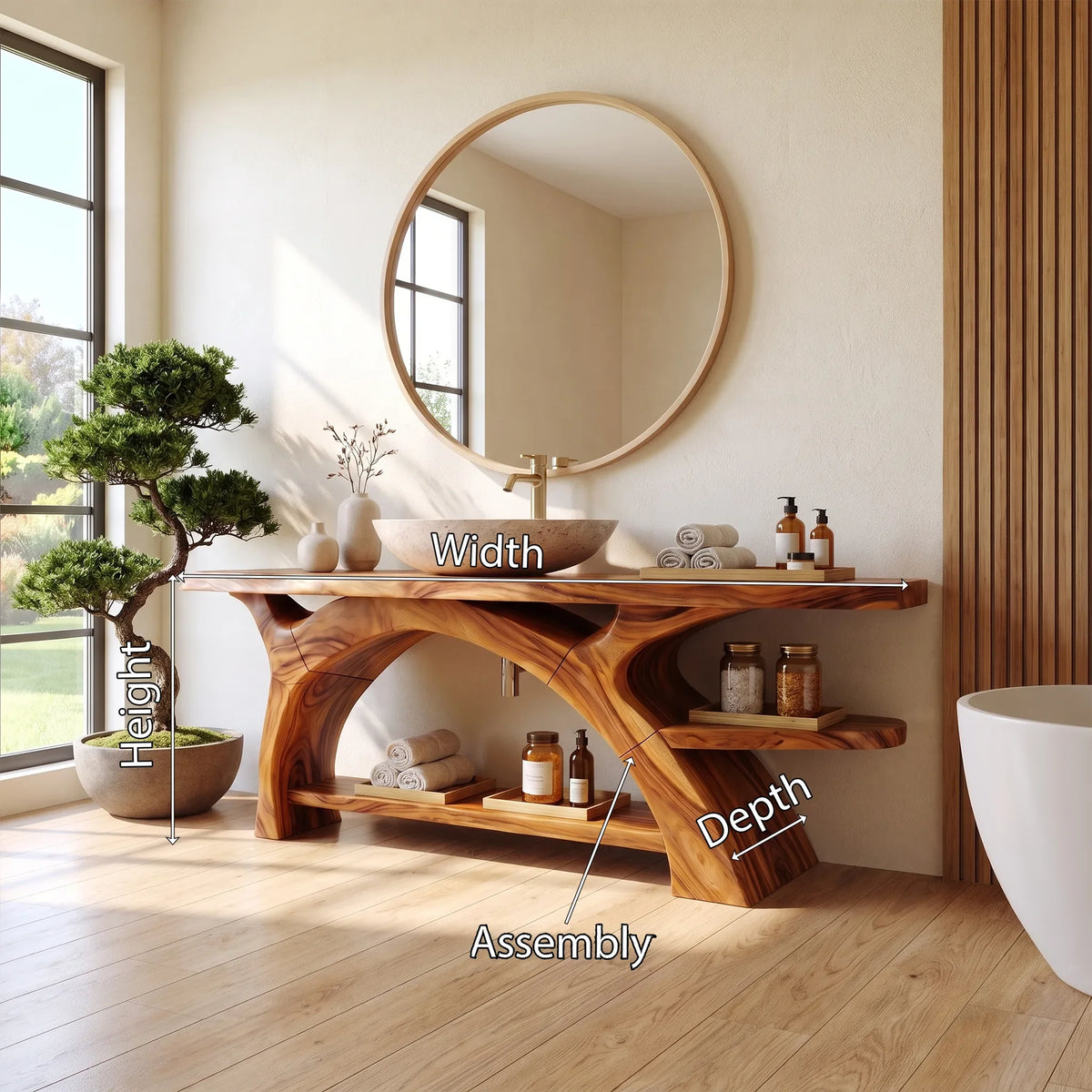 Serene Wooden Bathroom Vanity Bathroom Vanity With Sink Modern Bathroom Vanity Open Storage For Primary Bathroom