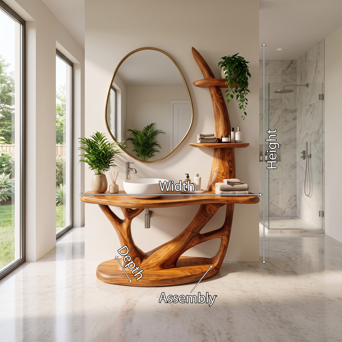 Sculptural Freestanding Bathroom Vanity Bathroom Vanity With Sink Modern Bathroom Vanity Integrated Side Shelves For Spa