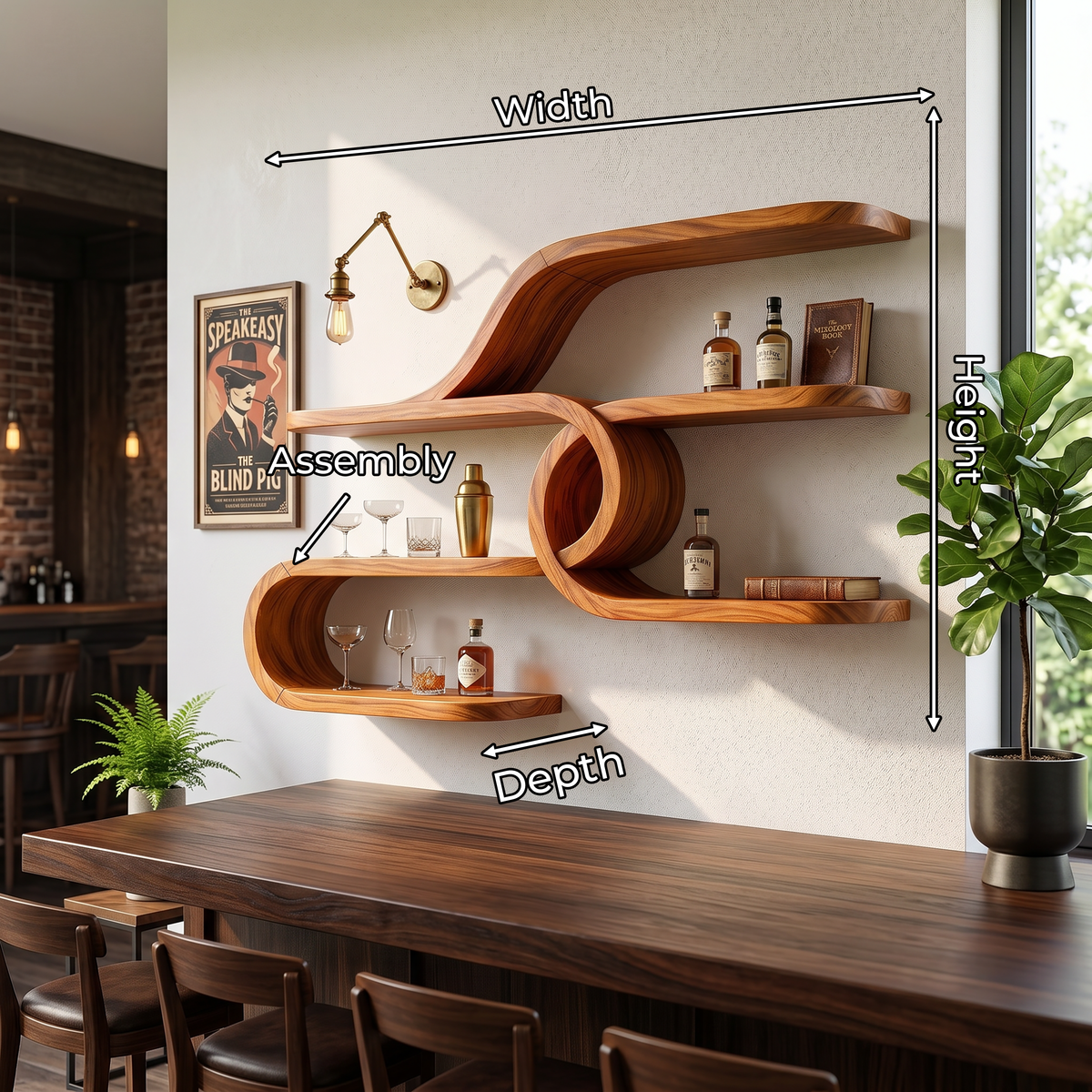 Mid Century Floating Bar Shelves For Home Bar