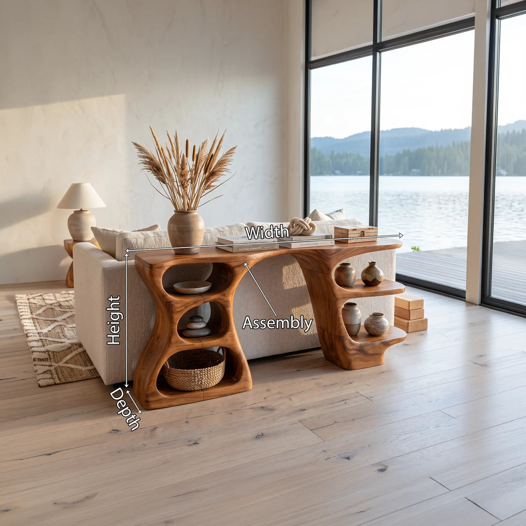 Organic Curved Storage Console For Contemporary Entryway