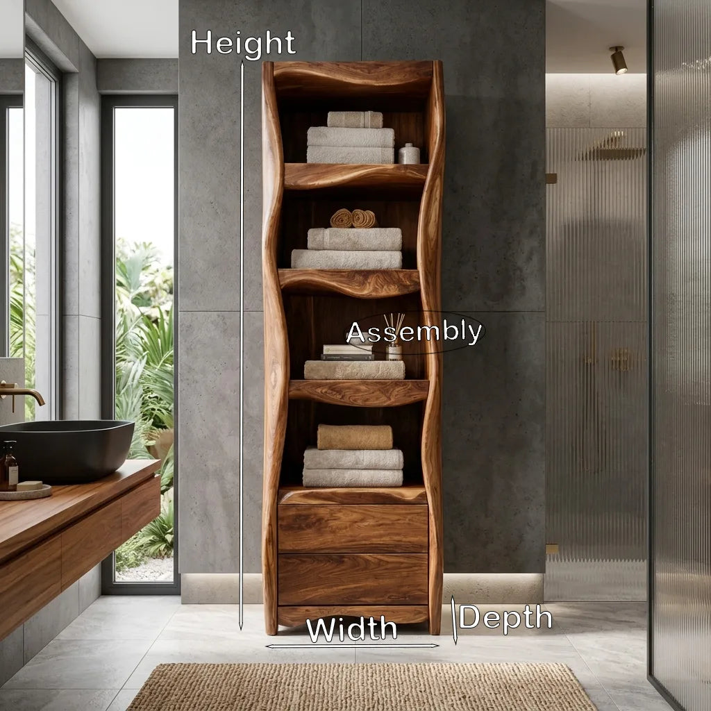 Organic Wavy Bathroom Cabinet With Open Shelves For Bathroom
