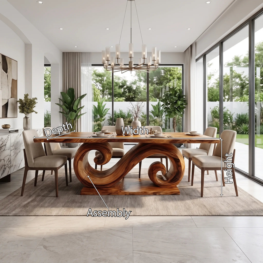 Graceful Dining Table Rectangle Modern Dining Table Double Scroll Base For Dining Room
