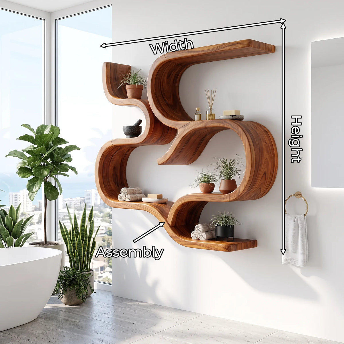Mid Century Curved Floating Shelves For Powder Room