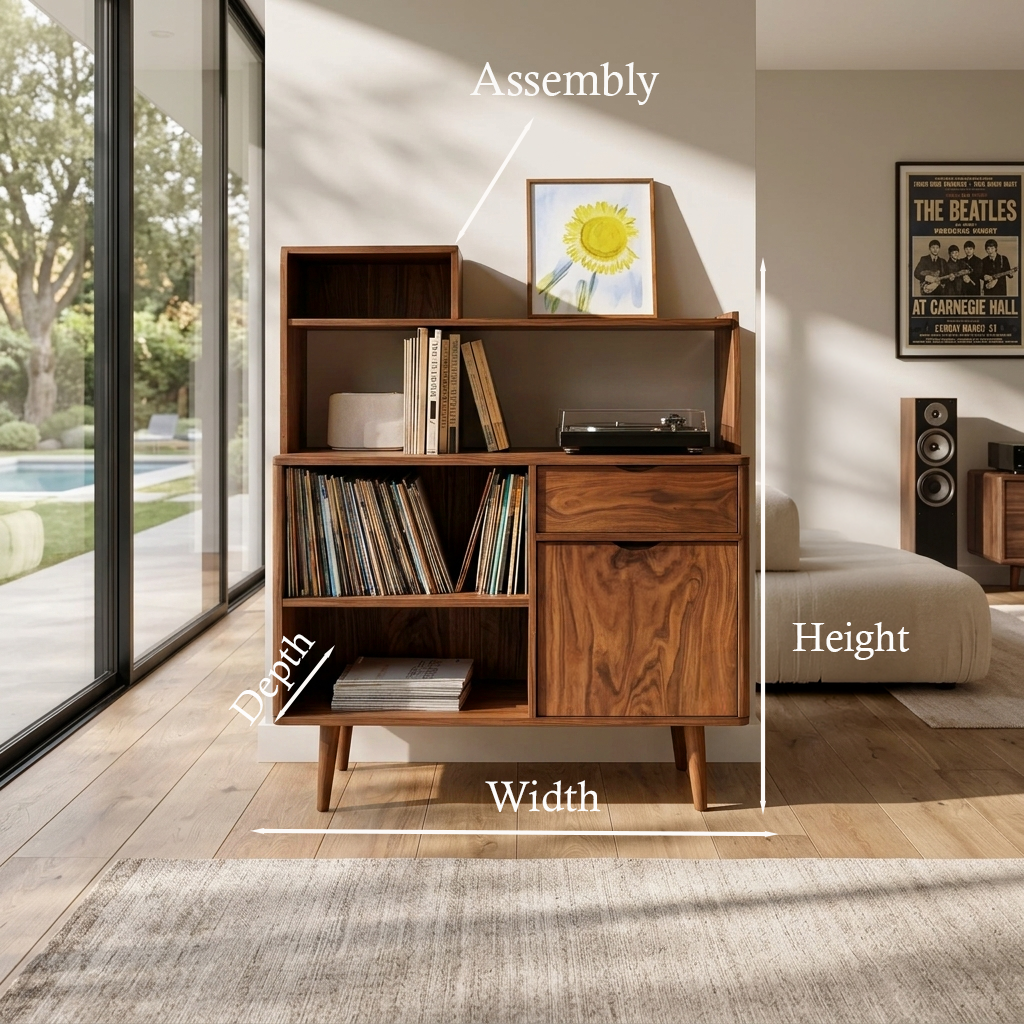 Modern Vinyl Record Cabinet With Drawers For Living