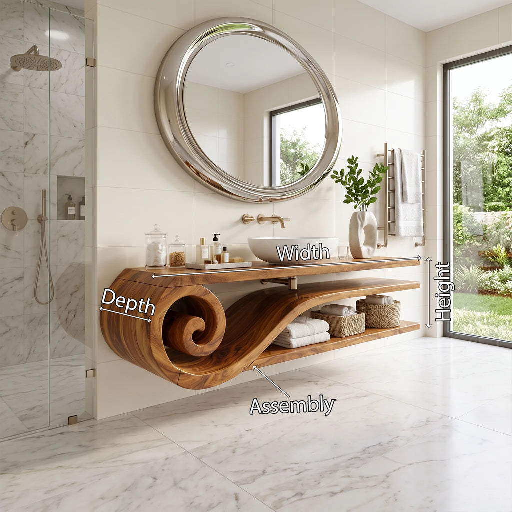 Calm Floating Bathroom Vanity Floating Bathroom Vanity With Sink Modern Bathroom Vanity Curved Open Shelves For Primary 