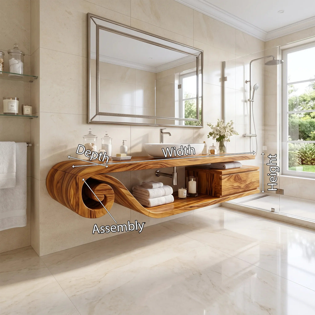 Flowing Floating Bathroom Vanity Floating Bathroom Vanity With Sink Modern Bathroom Vanity Curved Open Storage For Luxur