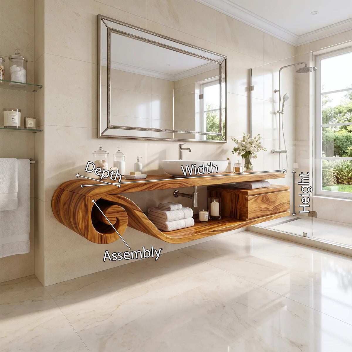 Flowing Floating Bathroom Vanity Floating Bathroom Vanity With Sink Modern Bathroom Vanity Curved Open Storage For Luxur