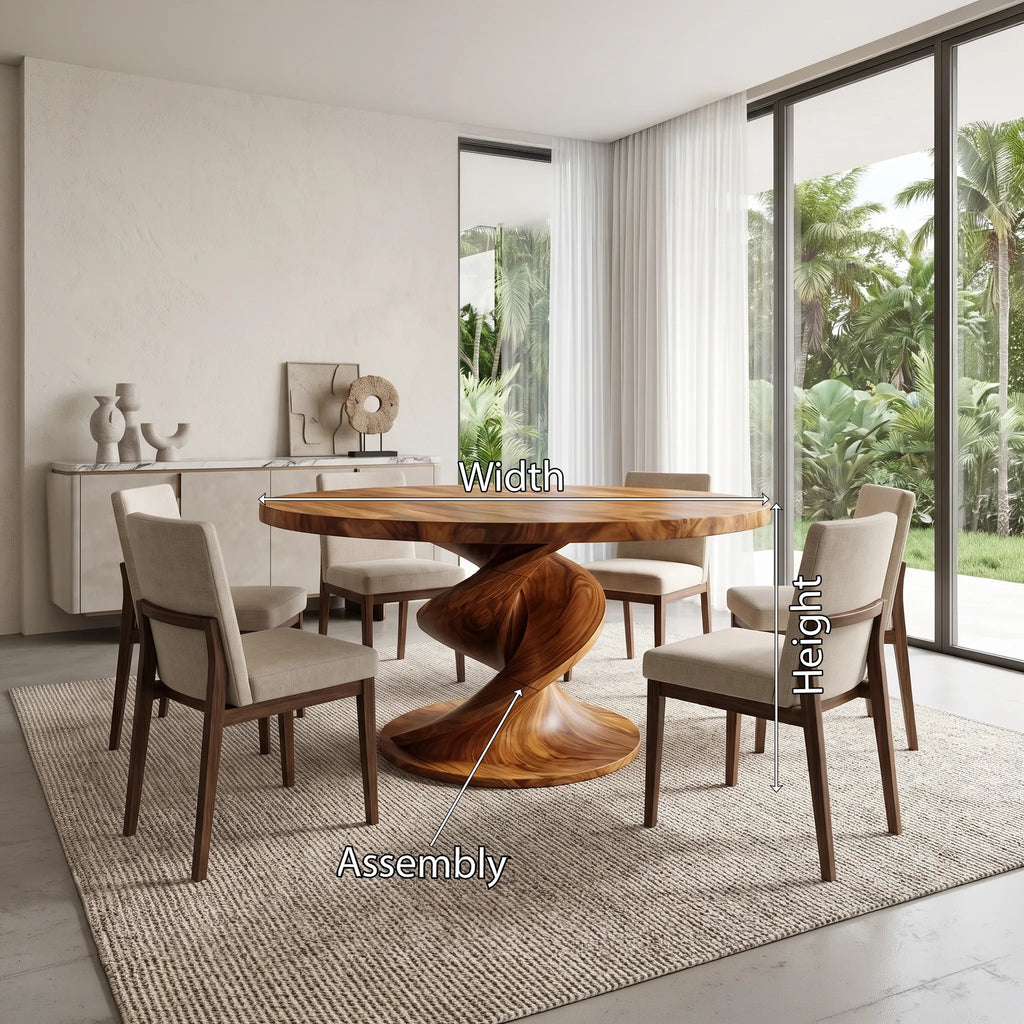Relaxed Round Dining Table Wooden Dining Table Dining Room Table Spiral Base For Dining Room