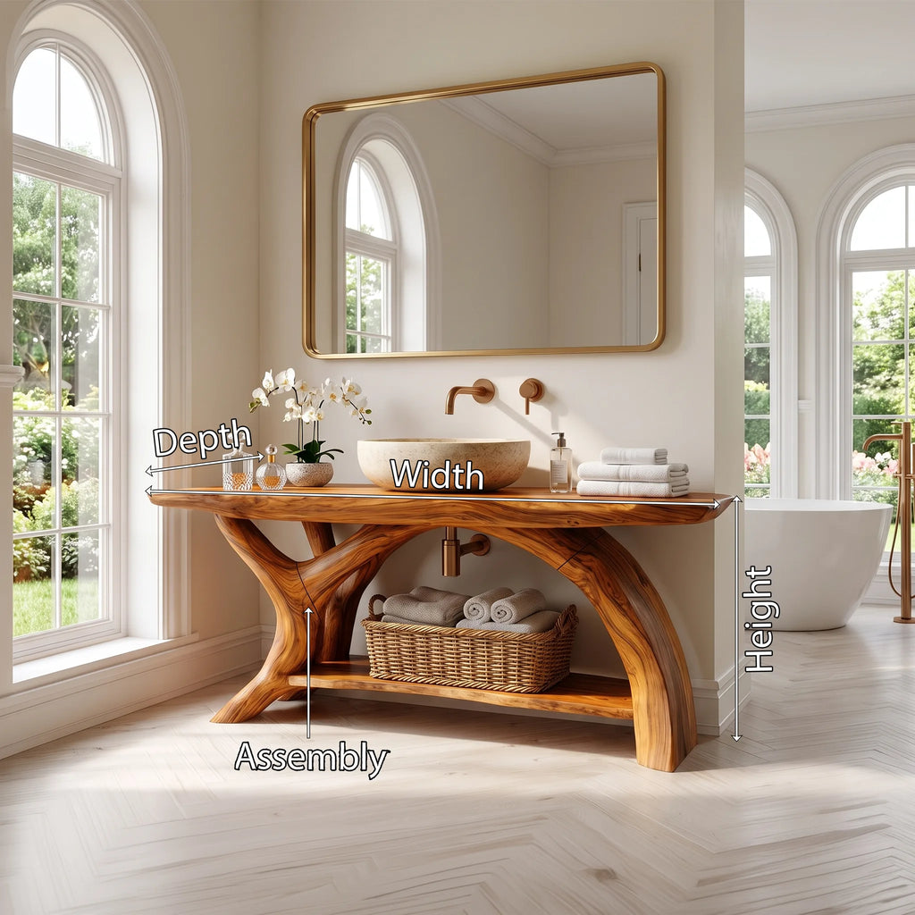 Elegant Solid Wood Bathroom Vanity Single Bathroom Vanity With Sink Open Shelf Design For Luxury Bathroom