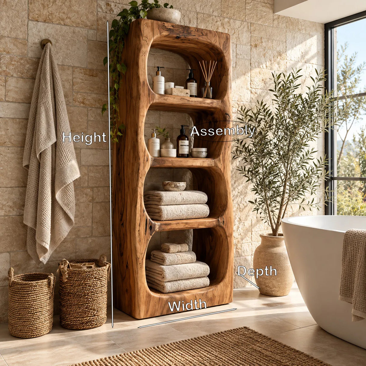Organic Bathroom Cabinet With Rounded Open Storage Shelves For Bathroom