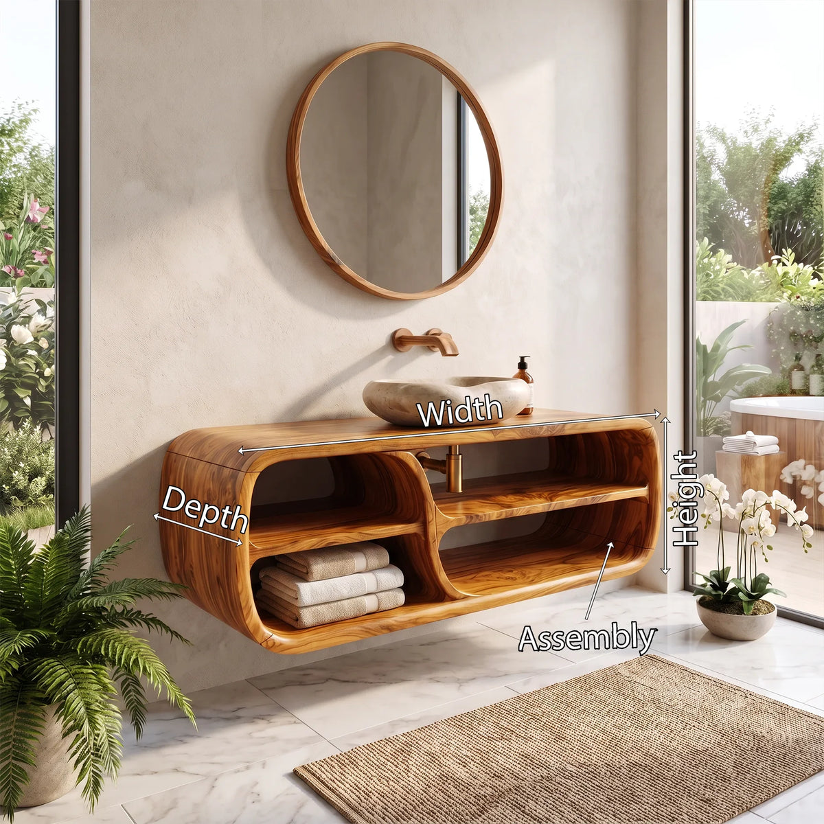 Sleek Floating Bathroom Vanity Bathroom Vanity With Sink Modern Bathroom Vanity Rounded Open Storage For Primary Bathroo