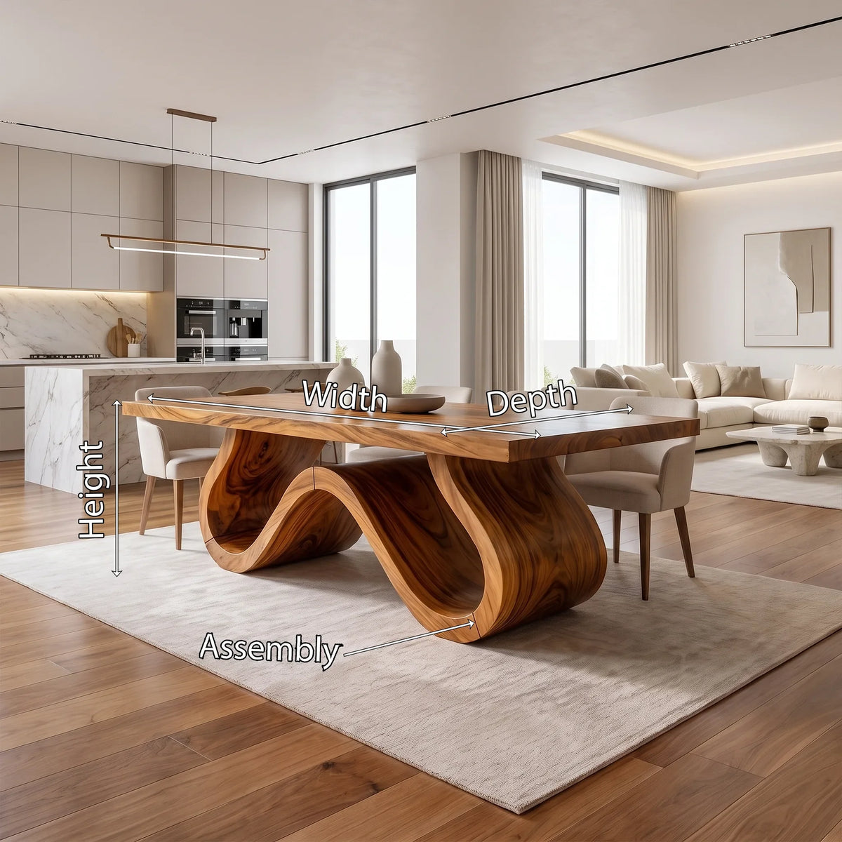 Sculptural Modern Dining Table Rectangle Dining Room Table For Living Room
