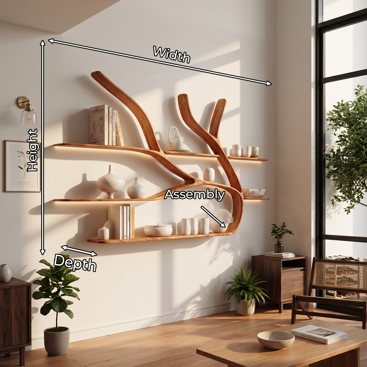 Minimalist Tree Branch Floating Bookshelf For Living Room