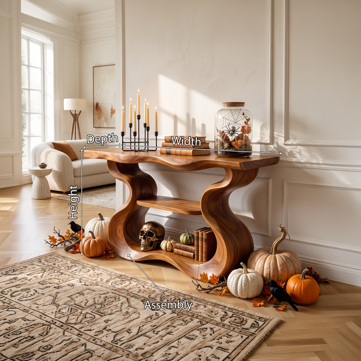 Organic Sculptural Form Console Table For Halloween Home Decor