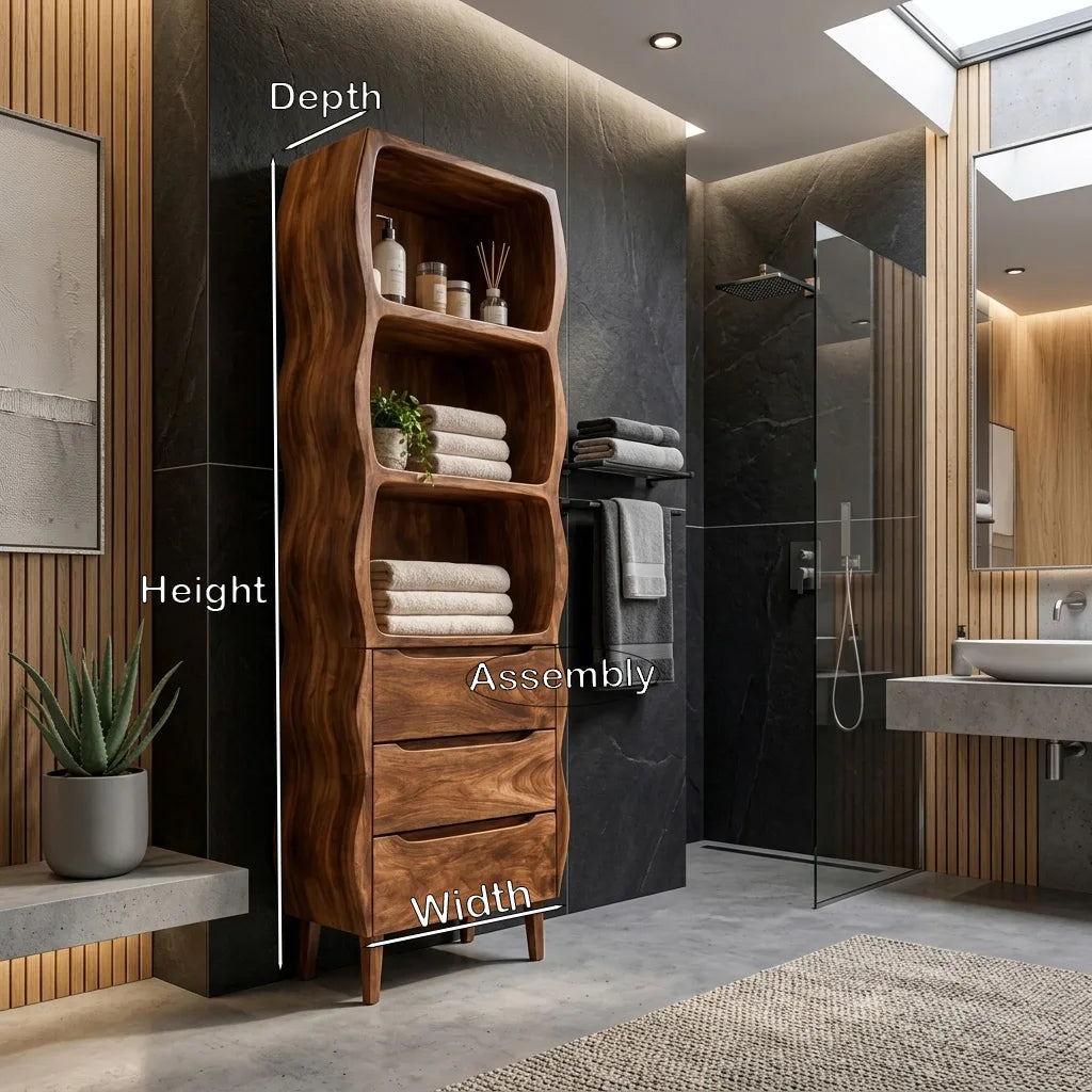 Modern Tall Bathroom Cabinet With Wavy Edges For Bathroom