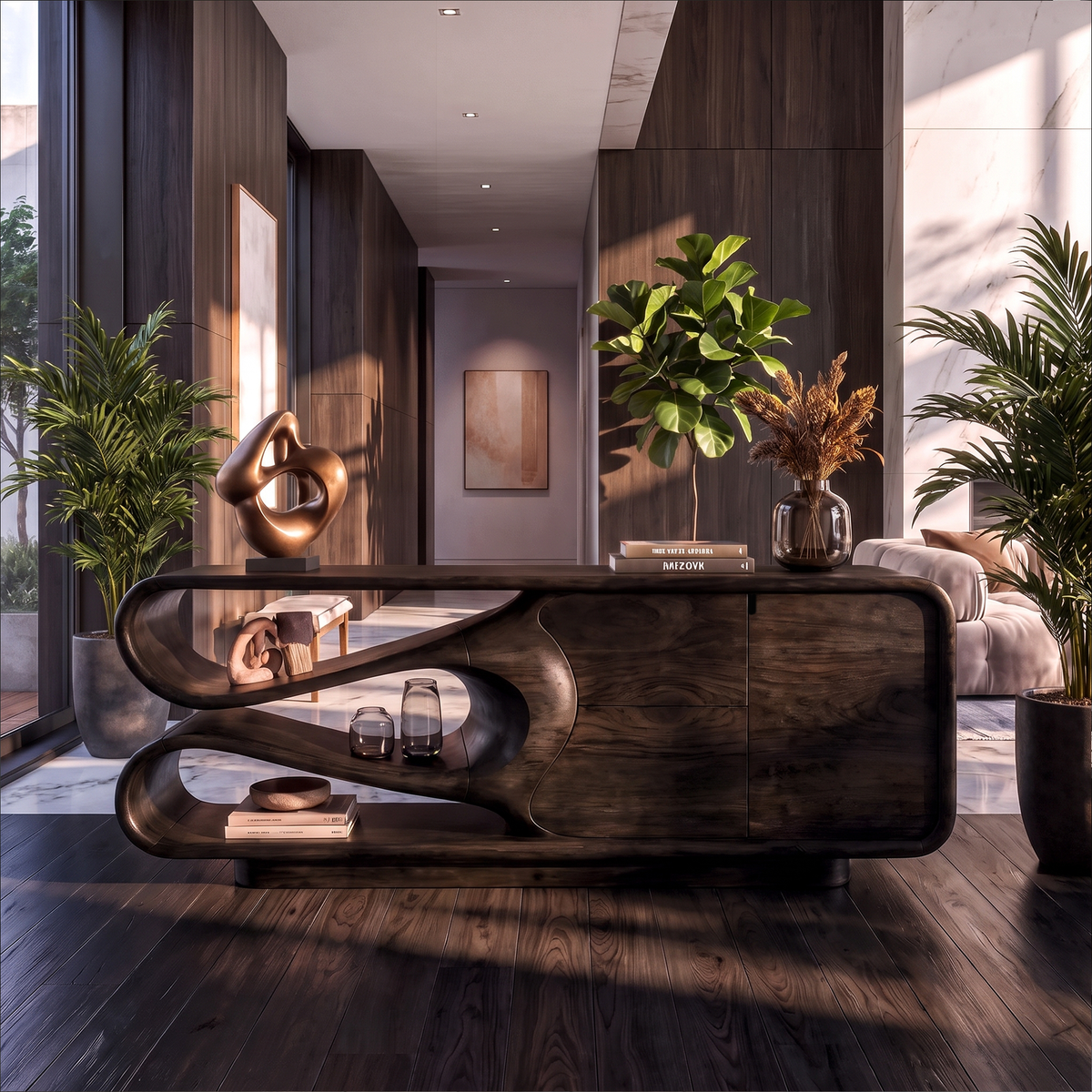 Organic Sideboard With Integrated Drawers And Flowing Silhouette For Living Room
