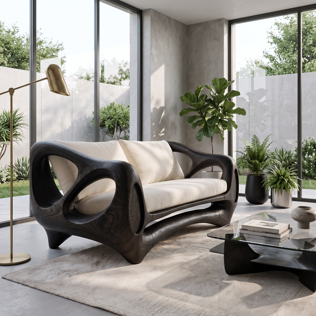Scandinavian Curved Sofa For Living Room And Sunroom