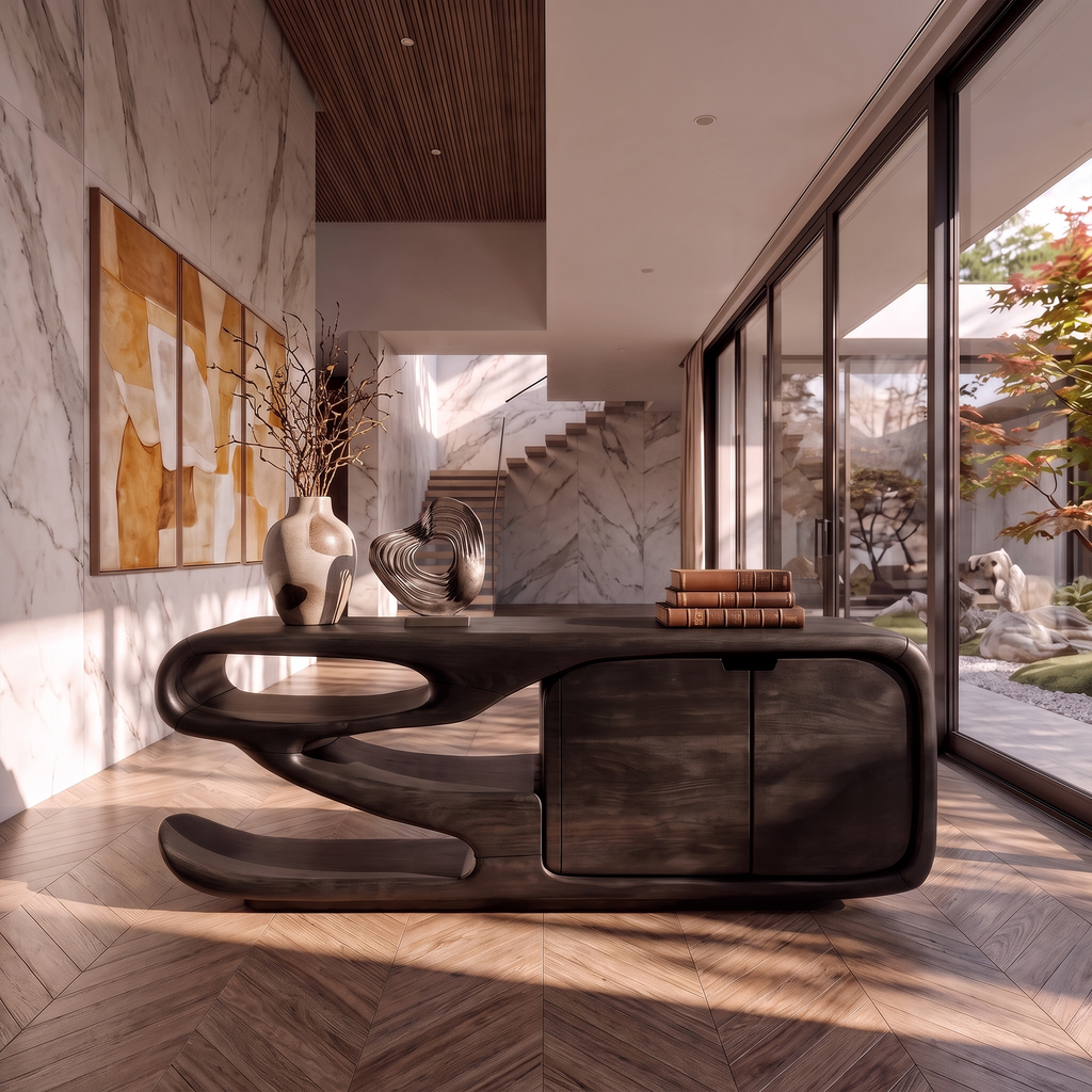 Scandinavian Sideboard With Asymmetrical Display Compartments For Living Room