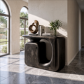 Modern Sculptural Console Table With Rounded Storage Cabinet For Entryway
