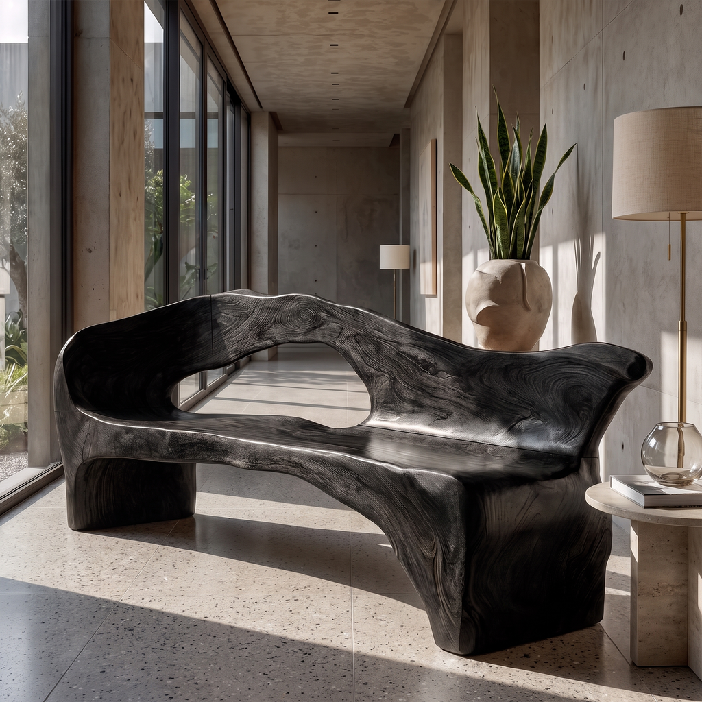 Rustic Solid Wood Bench Handcrafted Natural Wood Design For Hallway