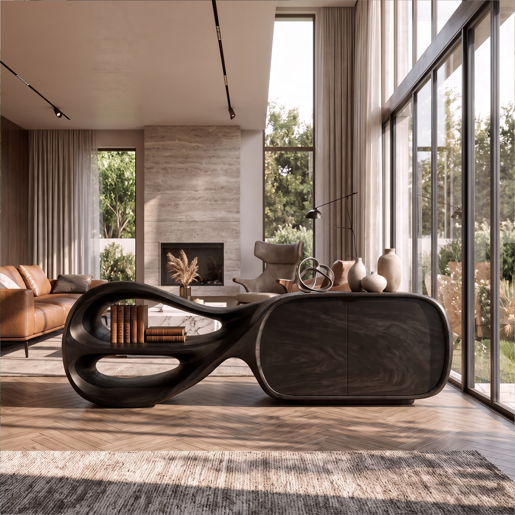 Modern Sideboard With Sculptural Curved Frame For Living Room