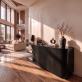 Modern Sideboard With Rounded Frame And Panel Doors For Living Room