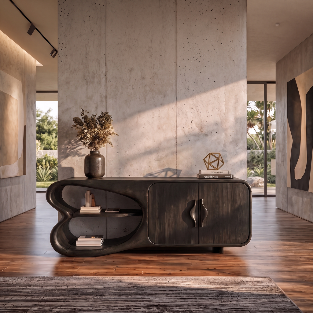 Minimalist Sideboard With Artistic Side Compartments For Living Room