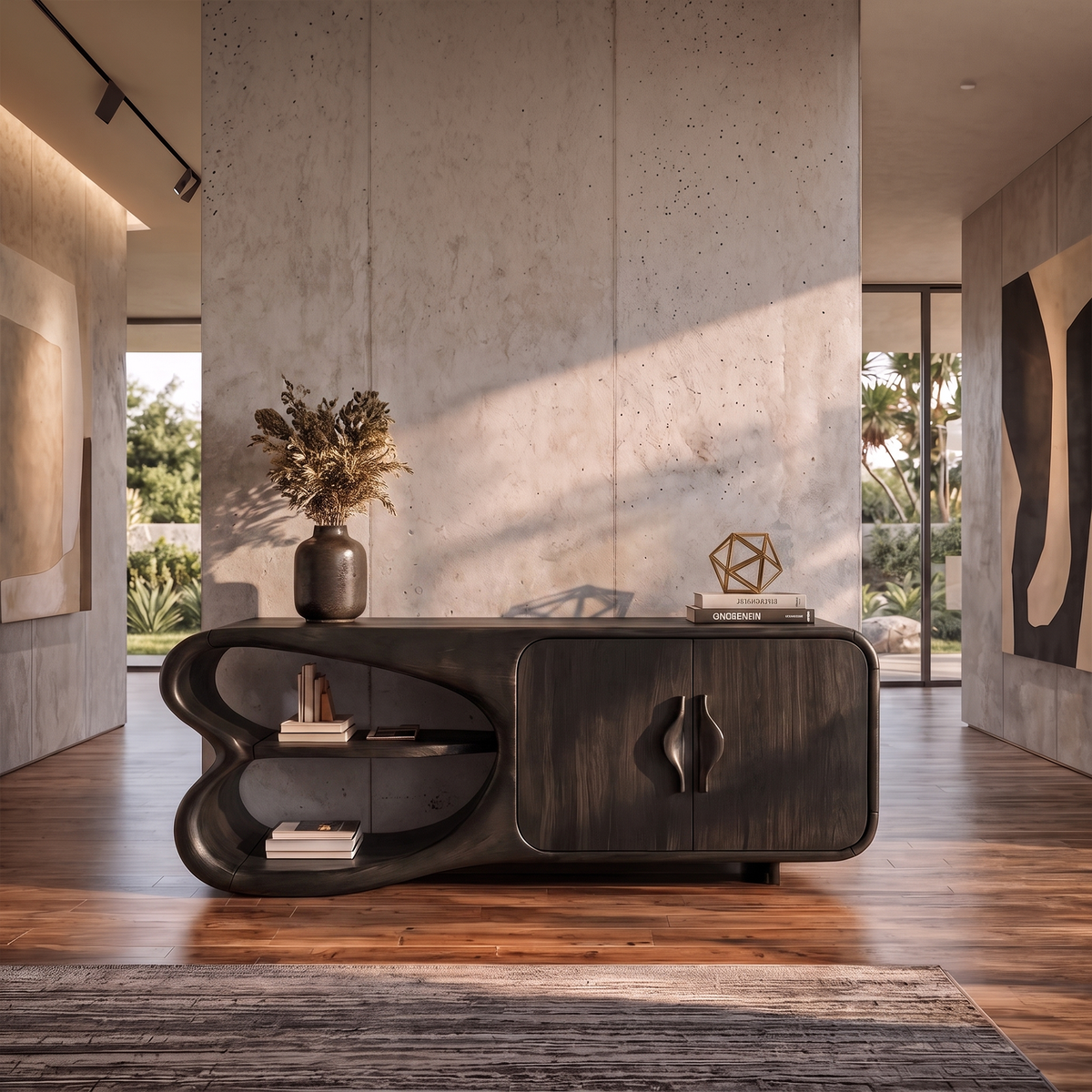 Minimalist Sideboard With Artistic Side Compartments For Living Room