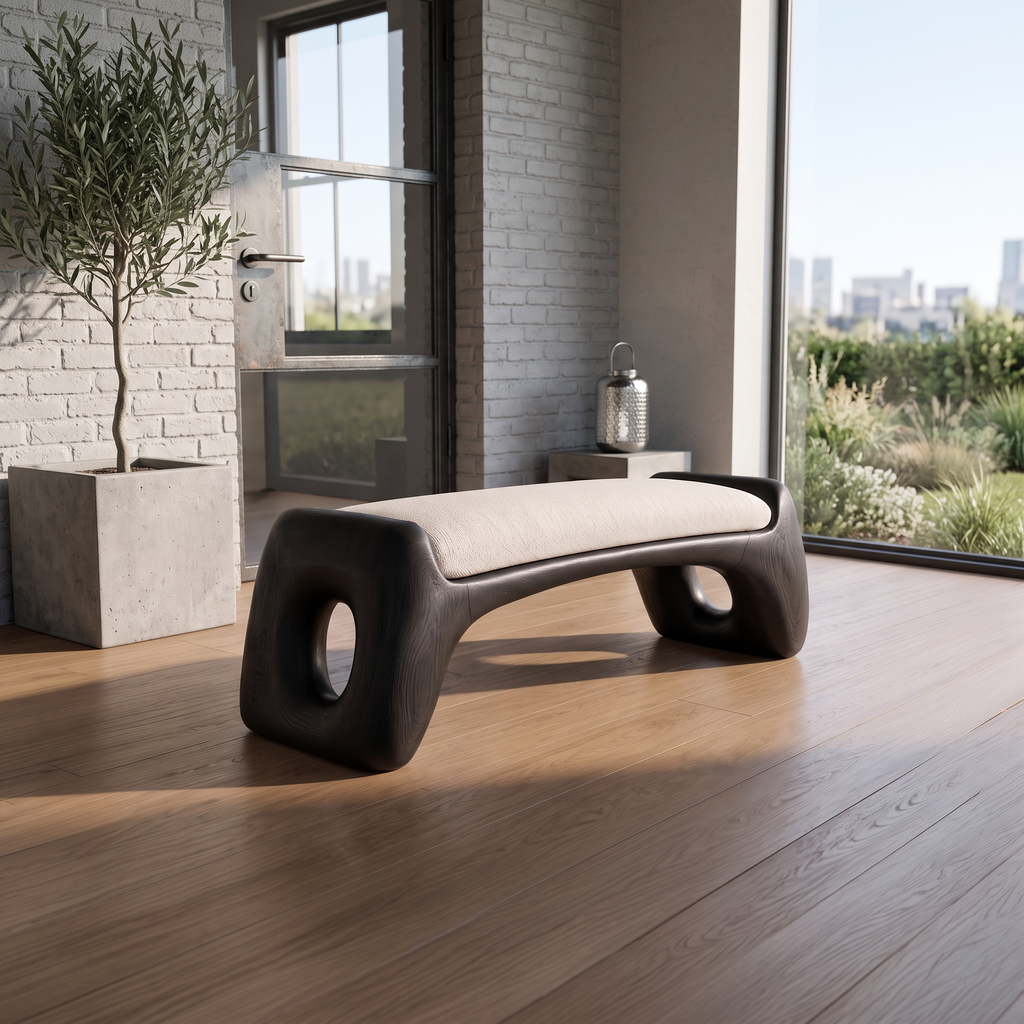 Natural Halloween Statement Bench With Soft Sculptural Form For Dressing Room