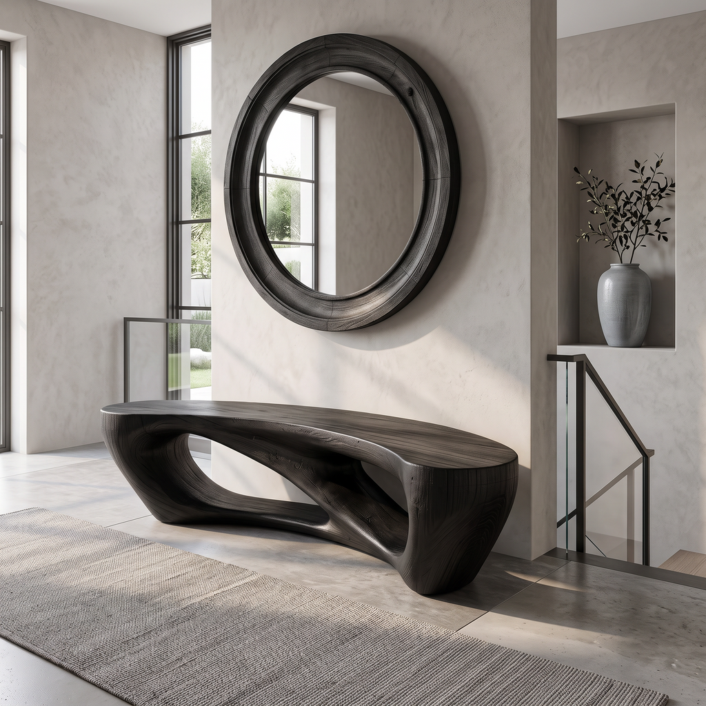 Mid Century Accent Bench With Rounded Arch Base For Bathroom