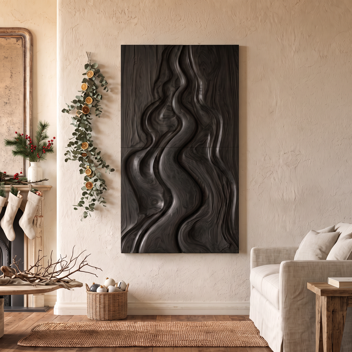Natural Christmas Abstract Wall Decor With Fluid Carved Design For Bedroom