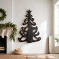 Organic Xmas Wooden Holiday Decor With Fluid Tree Silhouette For Entryway