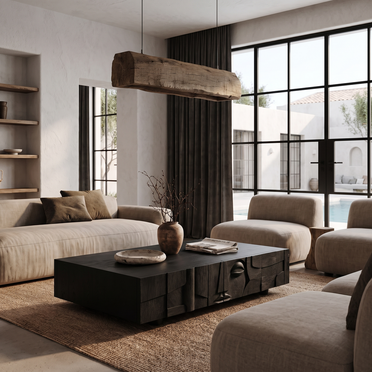Modern Statement Coffee Table With Textured Relief Drawers For Living Room
