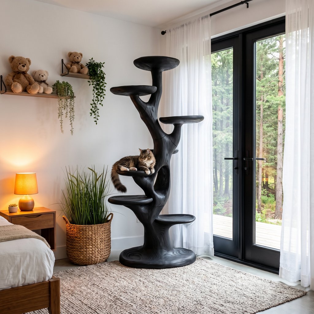 Sculptural Cat Tree With Multi Level Platforms For Indoor Cats