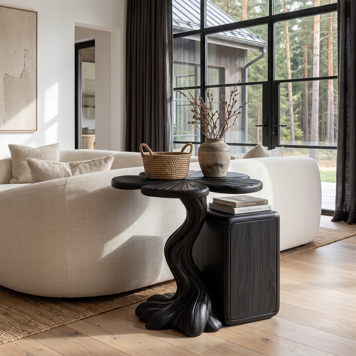 Modern Side Table With Tree Inspired Base For Living Room