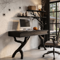 Rustic Tree Branch Desk With Halloween Spider Web Shelves For Home Office