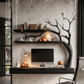 Natural Halloween Desk With Drawers And Spooky Branch Design For Home Office
