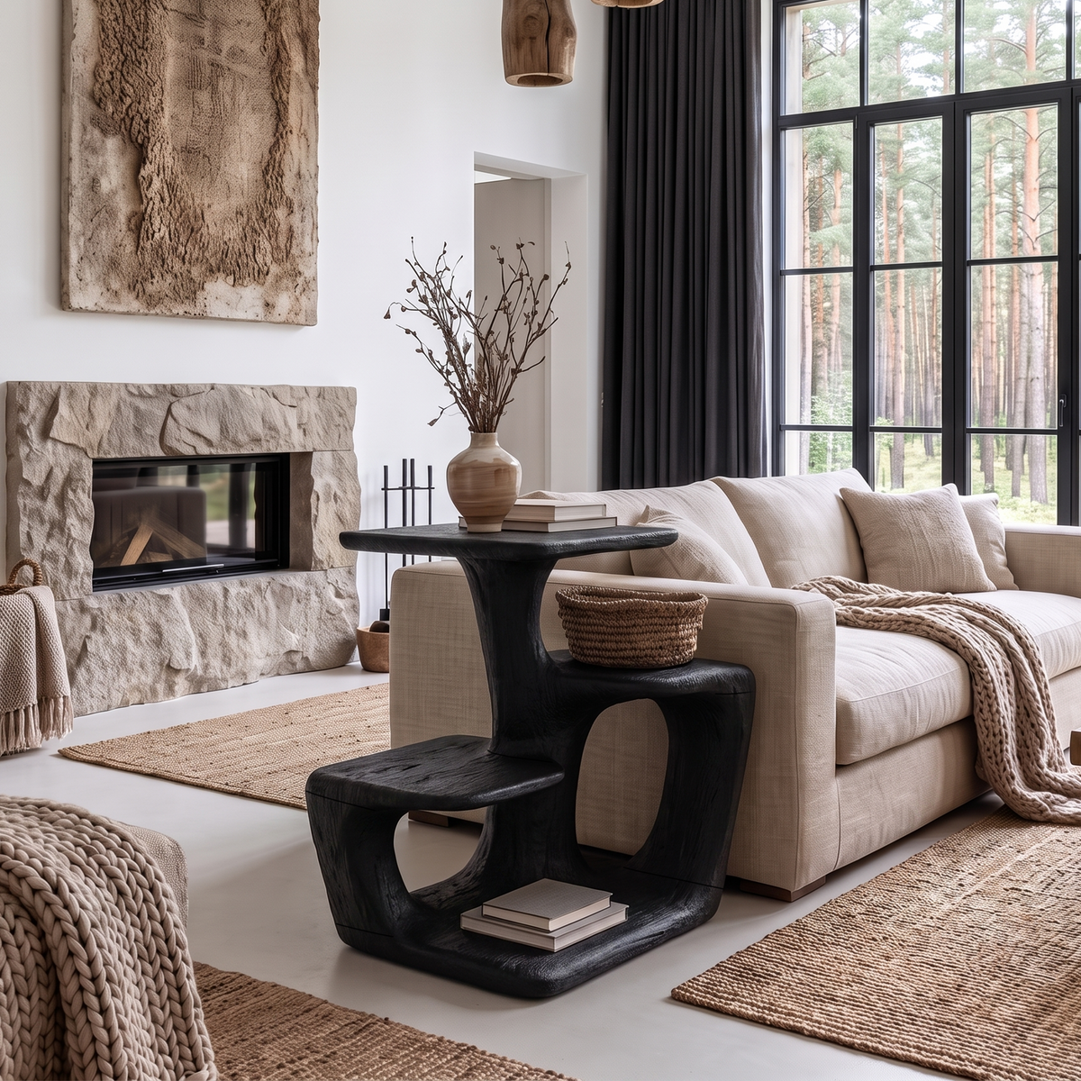 Modern Sculptural Side Table With Curved Form For Living Room