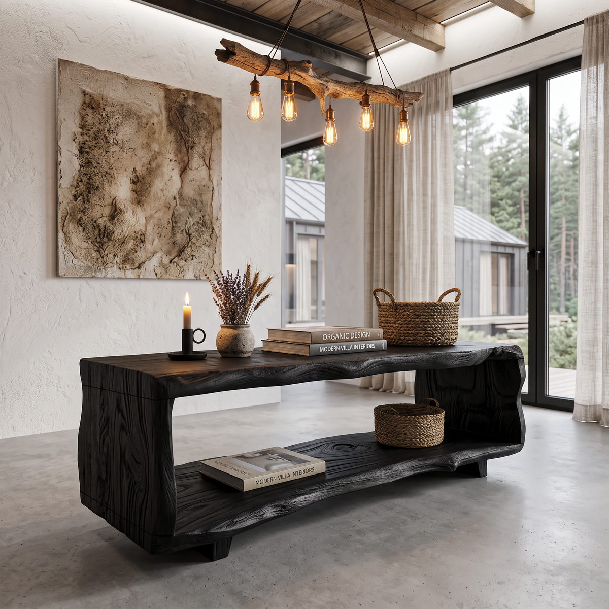 Natural Coffee Table With Bold Live Edge Frame For Living Room