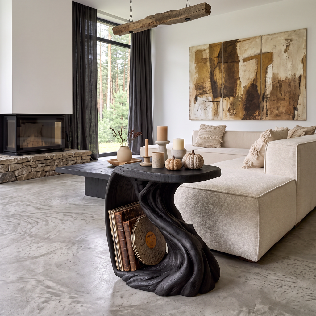 Rustic Beside Table With Halloween Inspired Twisted Base For Living Room
