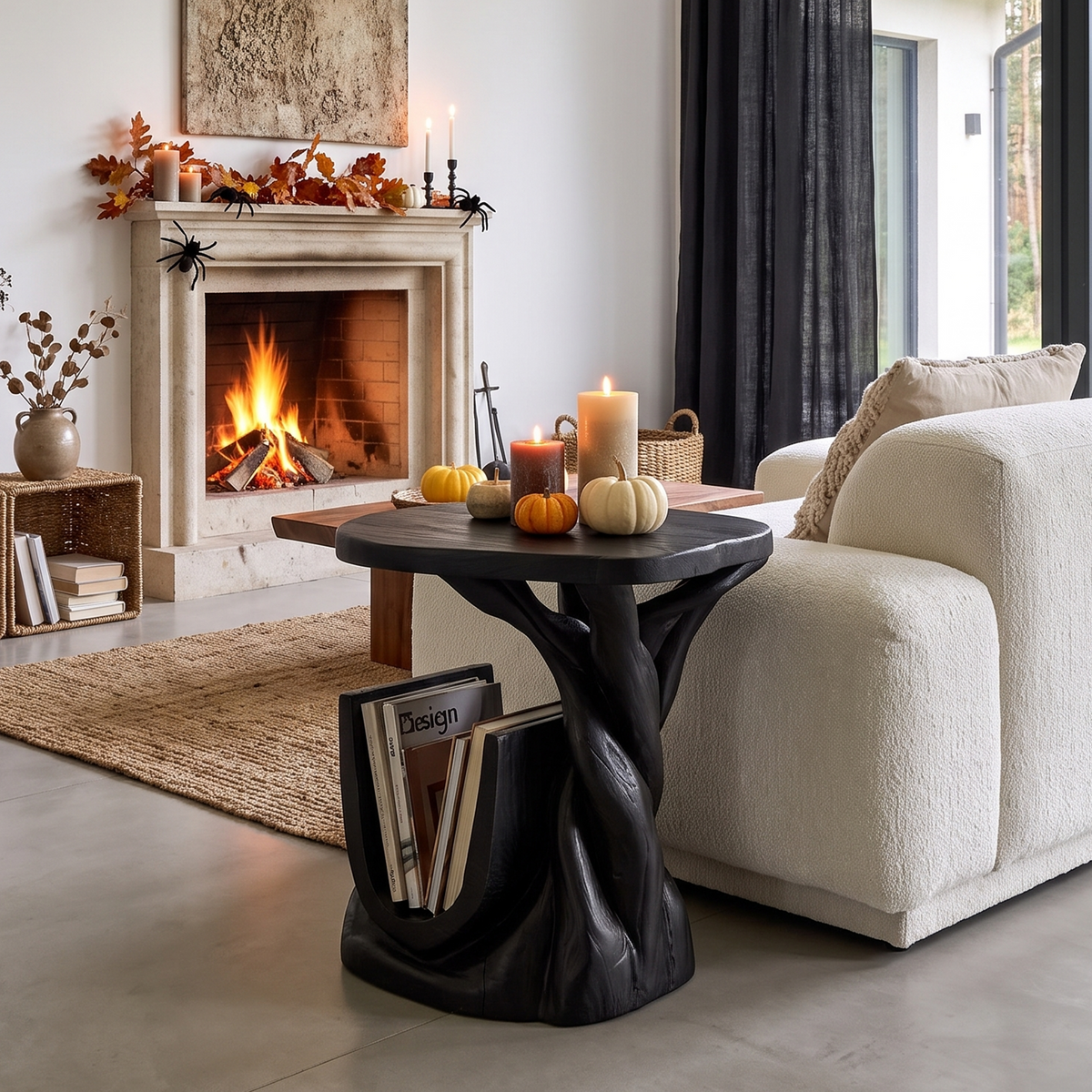 Organic Beside Table Halloween Inspired With Branch Base For Living Room
