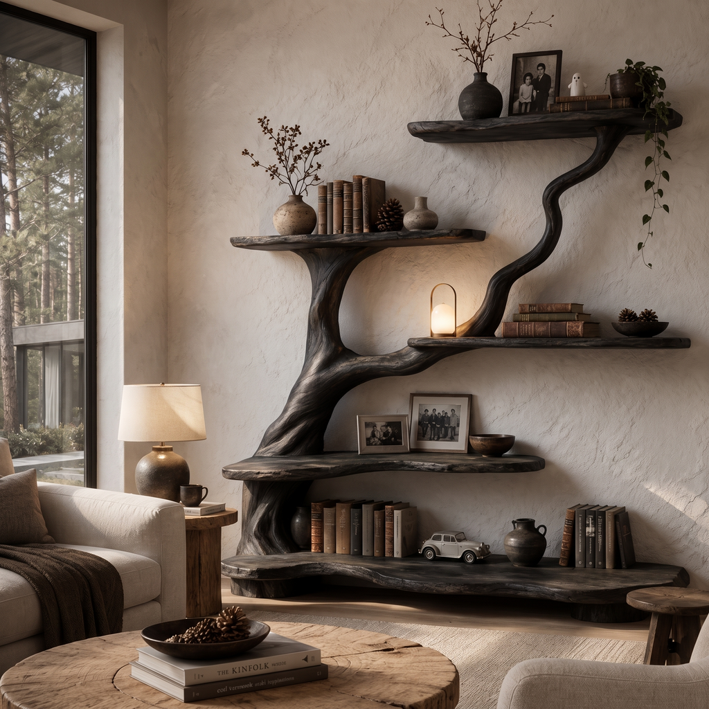 Organic Tree Bookshelf With Flowing Branch Design For Living Room